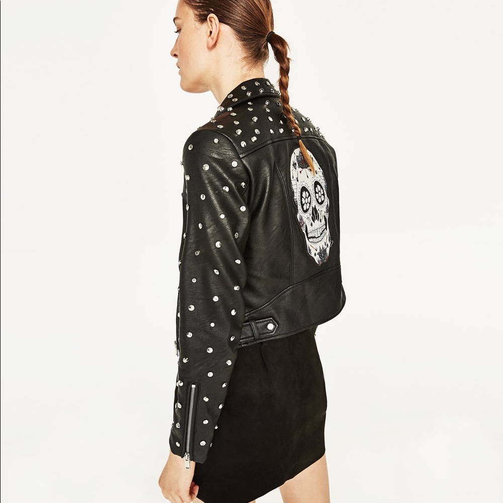 NWT Zara Faux Leather Studded Moto Biker Jacket - Picture 2 of 8